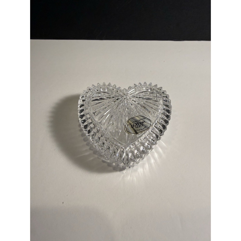 Gorham Full Lead Crystal Heart Ring Box Trinket Jewelry Box Germany 2.5"